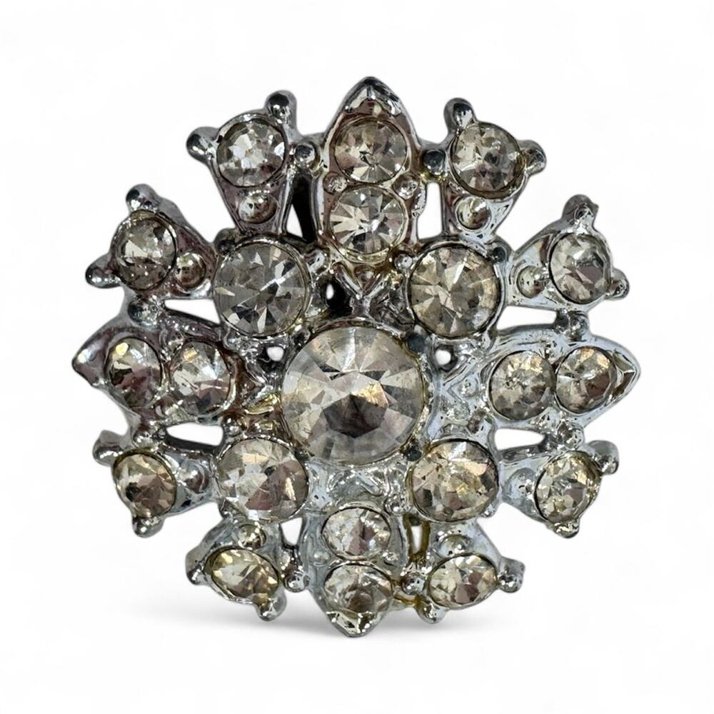 Vintage Silver Tone Rhinestone Brooch Pin Estate Jewelry